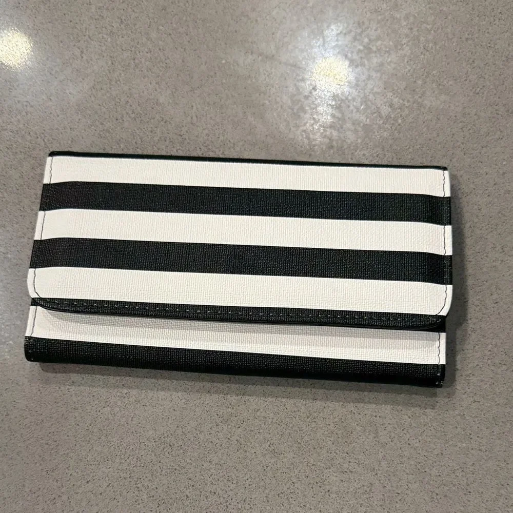 KUT From The Kloth Black/White Striped Tri-Fold Vegan Wallet